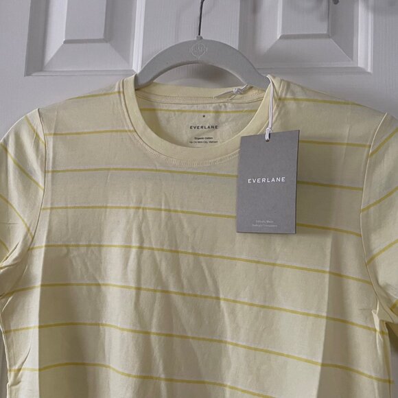New Everlane Yellow Striped Organic Cotton Crew Neck Tee T Shirt Top Size Small - Picture 7 of 9
